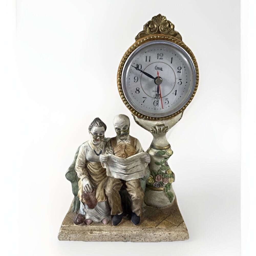 VTG CROSA QUARTZ CLOCK Elderly Couple On Love Seat Untested